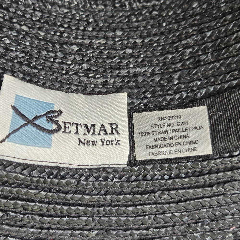 Betmar New York Black Straw Hat Pink Floral Accent Derby Polo Chic Summer - Picture 2 of 6